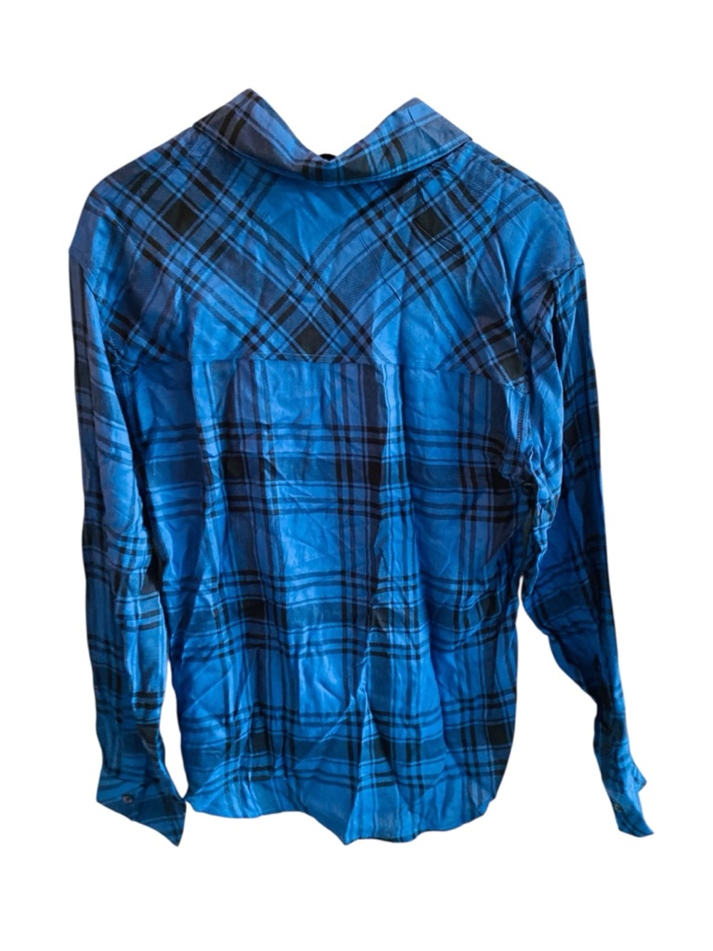 We Wore What NWT Women's XXS/XS Boyfriend Plaid Button-Up Relaxed Shirt Blue - Picture 4 of 7